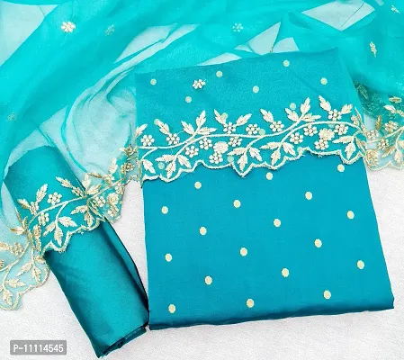 Elegant Teal Jacquard  Dress Material with Dupatta For Women