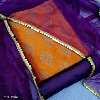 Elegant Orange Jacquard  Dress Material with Dupatta For Women