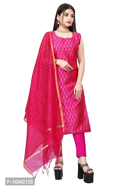 Elegant Pink Silk Jacquard Dress Material with Dupatta For Women