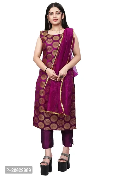 Womens Woven Design Kurta Pant With Dupatta Set