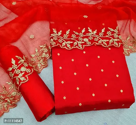 Elegant Red Jacquard  Dress Material with Dupatta For Women