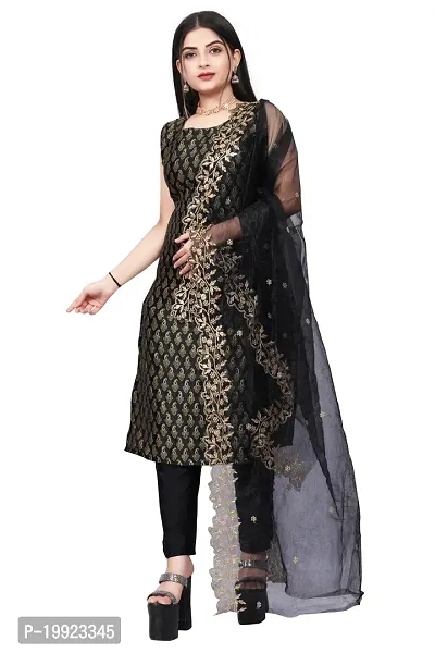 Elegant Black Jacquard Art Silk Kurta with Pant And Dupatta Set For Women-thumb0