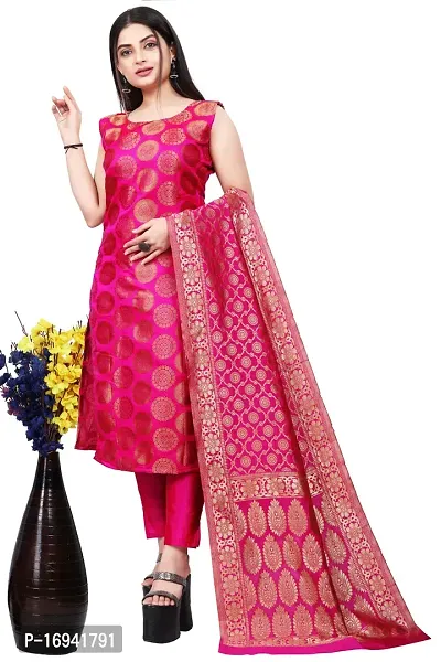 Elegant Pink Silk Jacquard Dress Material with Dupatta For Women