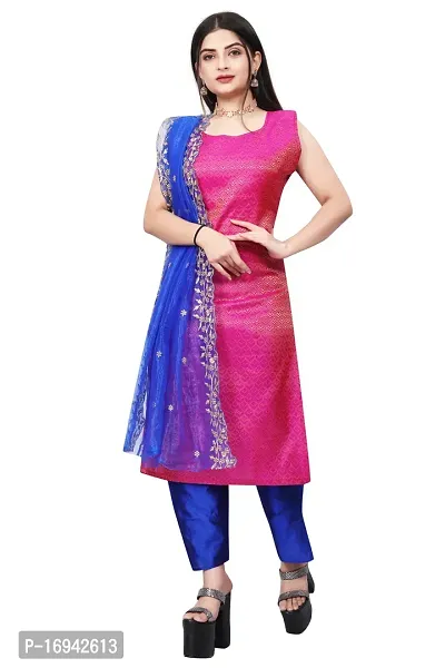 Elegant Pink Silk Jacquard Dress Material with Dupatta For Women-thumb0