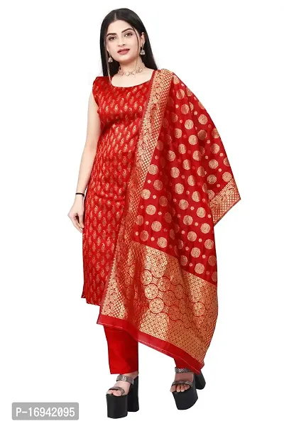 Elegant Red Silk Jacquard Dress Material with Dupatta For Women-thumb0