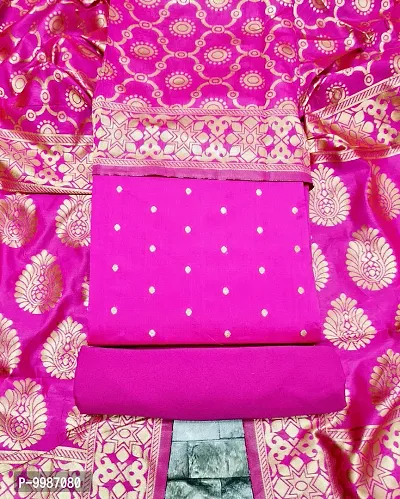 Fancy Banarasi Silk Unstitched  Suit With Duppata-thumb0