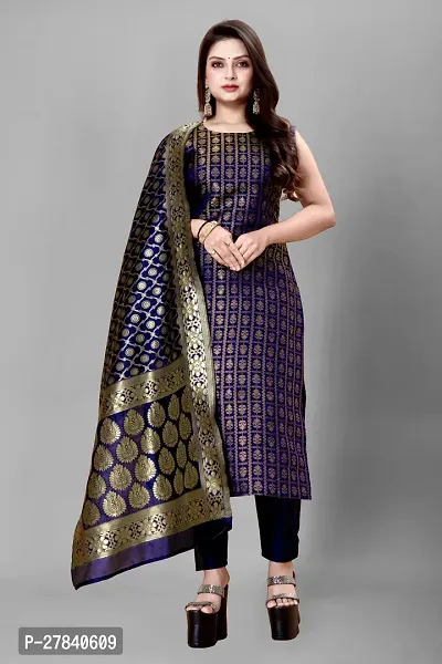 Designer Silk Unstitched Dress Material Top With Bottom Wear And Dupatta Set for Women-thumb0