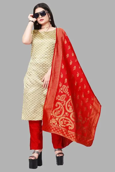 Elegant Banarasi Silk Jacquard Weave Dress Material with Dupatta For Women