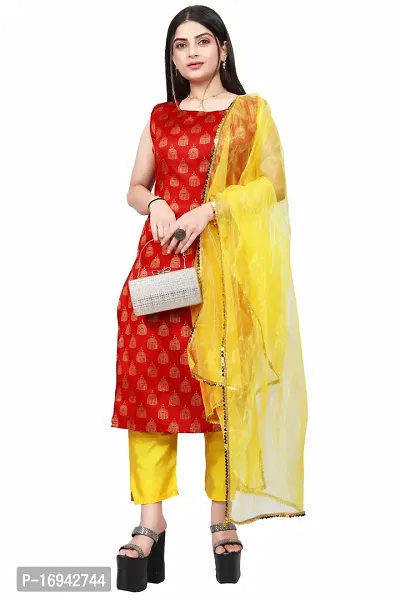 Elegant Red Silk Jacquard Dress Material with Dupatta For Women-thumb0