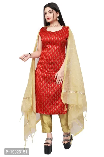 Elegant Red Jacquard Art Silk Kurta with Pant And Dupatta Set For Women-thumb0