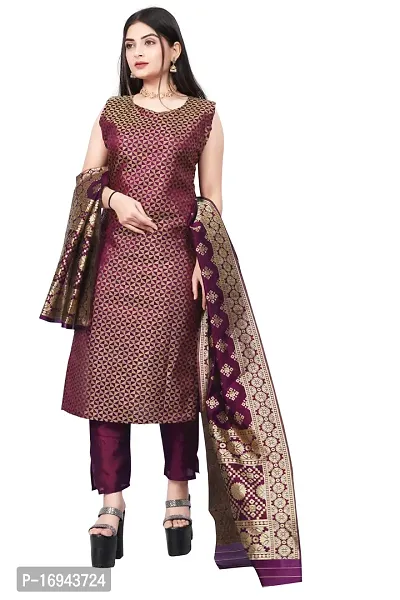 Elegant Purple Silk Jacquard Dress Material with Dupatta For Women-thumb0