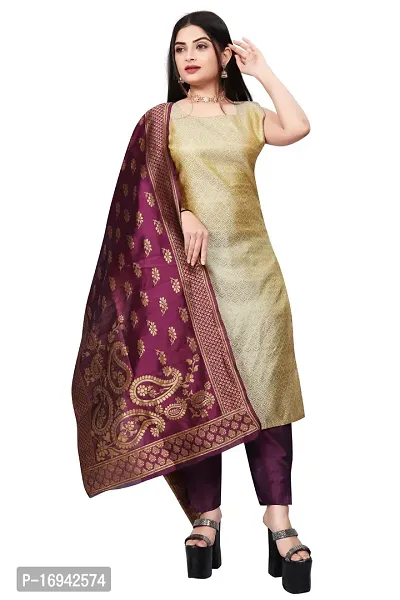 Elegant Beige Silk Jacquard Dress Material with Dupatta For Women-thumb0