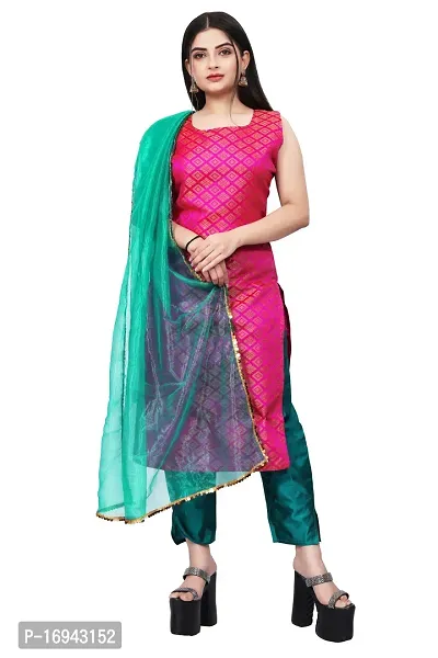 Elegant Pink Silk Jacquard Dress Material with Dupatta For Women-thumb0