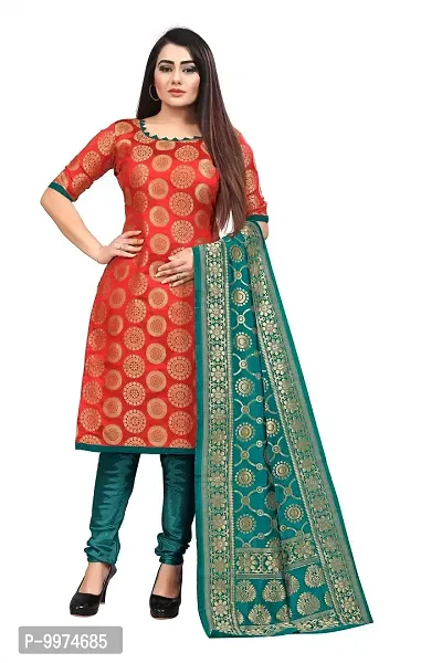 Fancy Banarasi Silk Unstitched  Suit With Duppata-thumb0