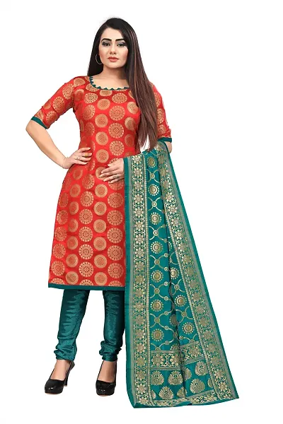 Trendy Womens Banarasi Silk Jacquard Weave Dress Material With Dupatta