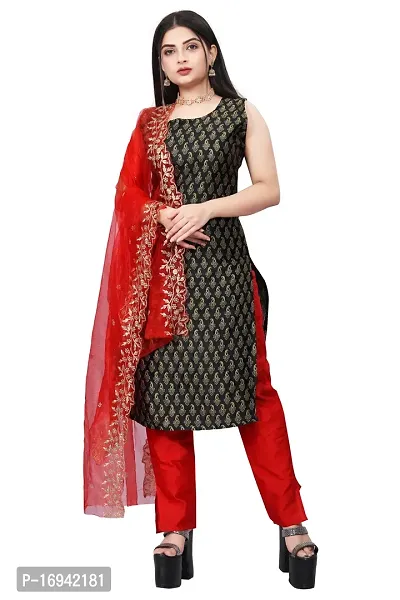 Elegant Black Silk Jacquard Dress Material with Dupatta For Women