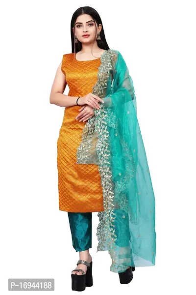 Elegant Orange Silk Jacquard Dress Material with Dupatta For Women-thumb0