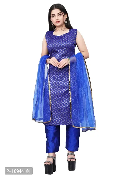 Elegant Blue Silk Jacquard Dress Material with Dupatta For Women-thumb0