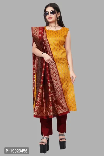 Elegant Yellow Jacquard Art Silk Kurta with Pant And Dupatta Set For Women