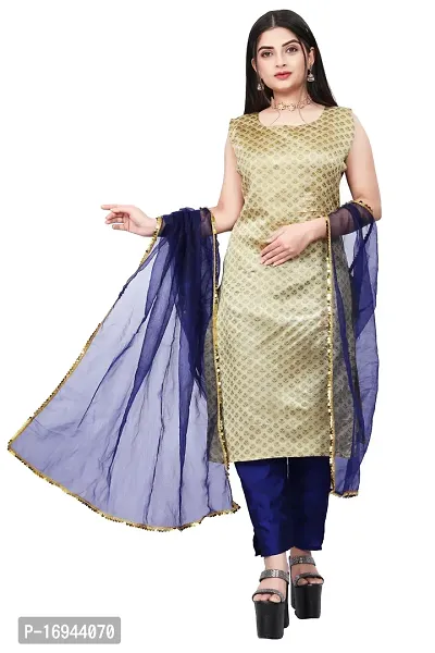 Elegant Beige Silk Jacquard Dress Material with Dupatta For Women-thumb0