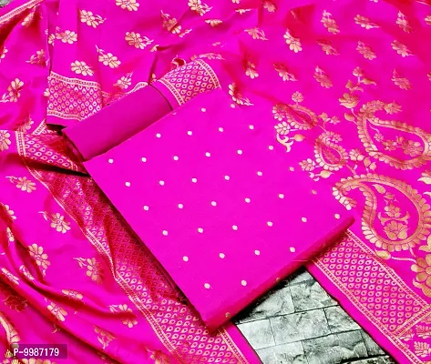 Fancy Banarasi Silk Unstitched  Suit With Duppata