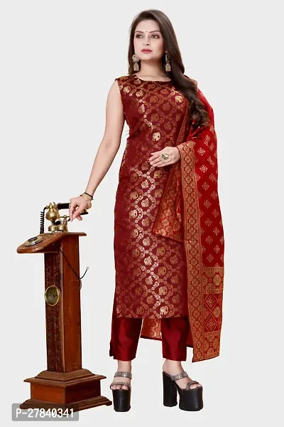 Designer Silk Unstitched Dress Material Top With Bottom Wear And Dupatta Set for Women-thumb0