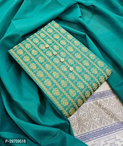 Elegant Teal Banarasi Silk Brocade Dress Material without Dupatta For Women