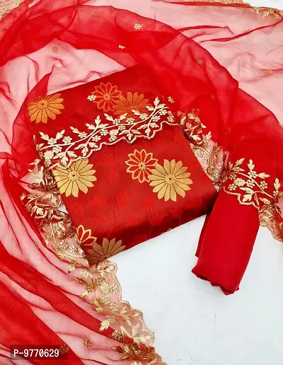 Fancy Design Jacquard Red Salwar Suit With Dupatta For Women