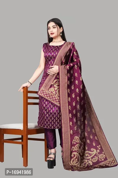 Elegant Purple Silk Jacquard Dress Material with Dupatta For Women-thumb0