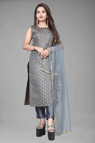 Stylish A-Line Woven Design Jacquard Kurta Set