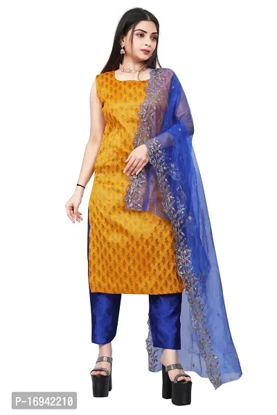 Elegant Yellow Silk Jacquard Dress Material with Dupatta For Women