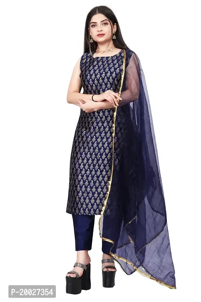 Womens Woven Design Kurta Pant With Dupatta Set-thumb0