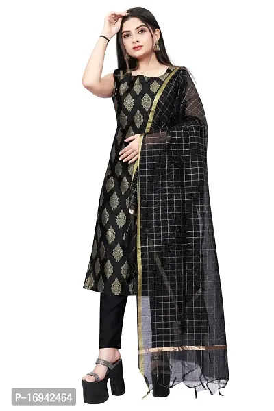 Elegant Black Silk Jacquard Dress Material with Dupatta For Women-thumb0