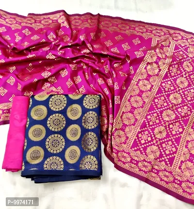 Fancy Banarasi Silk Unstitched  Suit With Duppata-thumb0