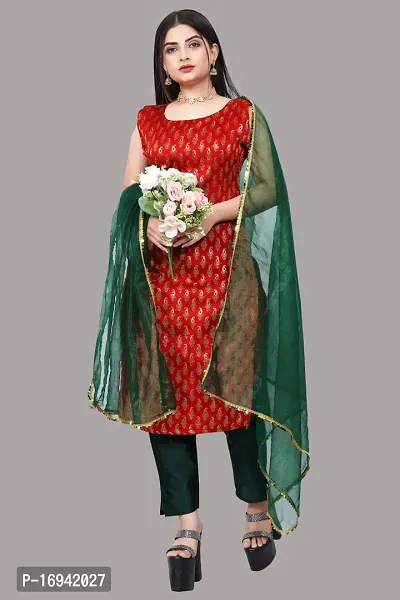 Elegant Red Silk Jacquard Dress Material with Dupatta For Women-thumb0