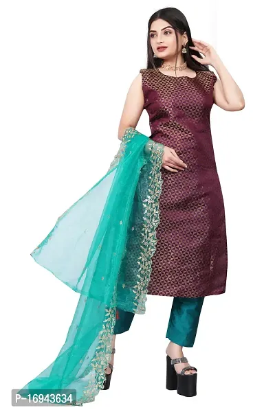 Elegant Purple Silk Jacquard Dress Material with Dupatta For Women-thumb0