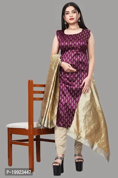 Elegant Purple Jacquard Art Silk Kurta with Pant And Dupatta Set For Women-thumb0