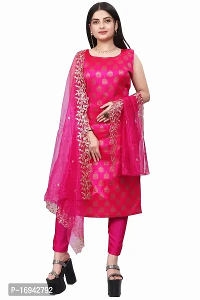 Elegant Pink Silk Jacquard Dress Material with Dupatta For Women