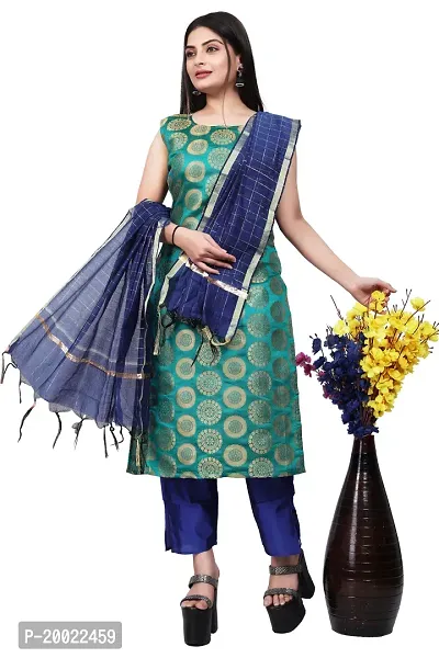 Womens Woven Design Kurta Pant With Dupatta Set