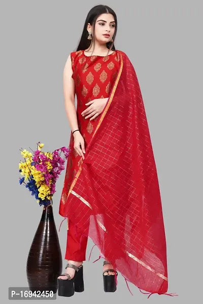 Elegant Red Silk Jacquard Dress Material with Dupatta For Women-thumb0