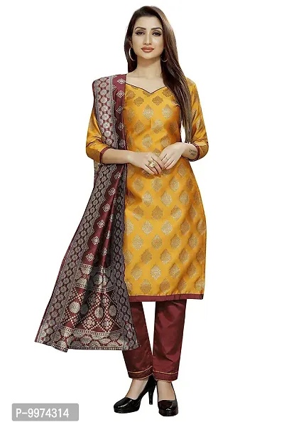 Fancy Banarasi Silk Unstitched  Suit With Duppata-thumb0