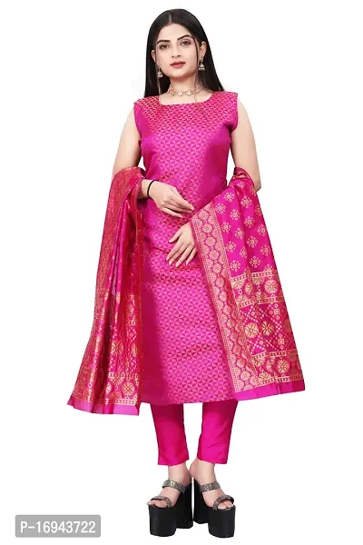 Elegant Pink Silk Jacquard Dress Material with Dupatta For Women-thumb0