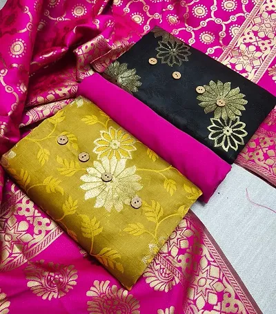 Floral Printed Banarasi Silk 2 Top Unstitched Dress Material