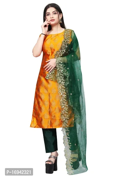 Elegant Orange Silk Jacquard Dress Material with Dupatta For Women-thumb0