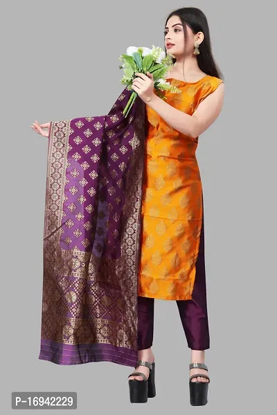 Elegant Orange Silk Jacquard Dress Material with Dupatta For Women-thumb0