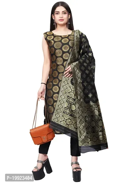 Elegant Black Jacquard Art Silk Kurta with Pant And Dupatta Set For Women