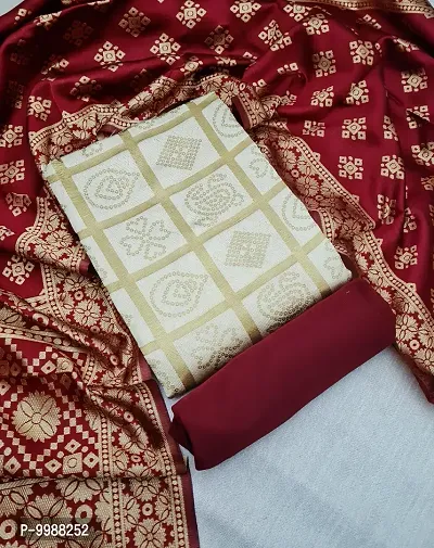 Fancy Banarasi Silk Unstitched  Suit With Duppata