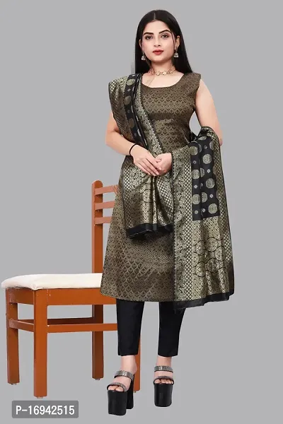 Elegant Black Silk Jacquard Dress Material with Dupatta For Women-thumb0