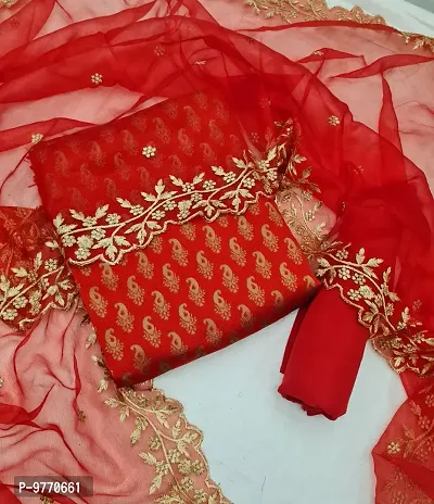 Fancy Design Jacquard Red Salwar Suit With Dupatta For Women