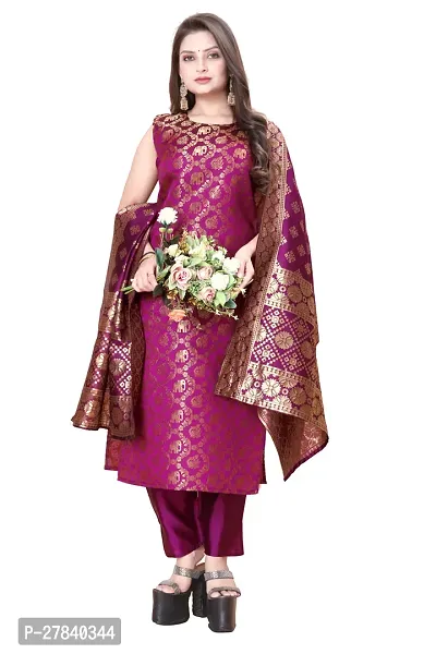 Designer Silk Unstitched Dress Material Top With Bottom Wear And Dupatta Set for Women-thumb0